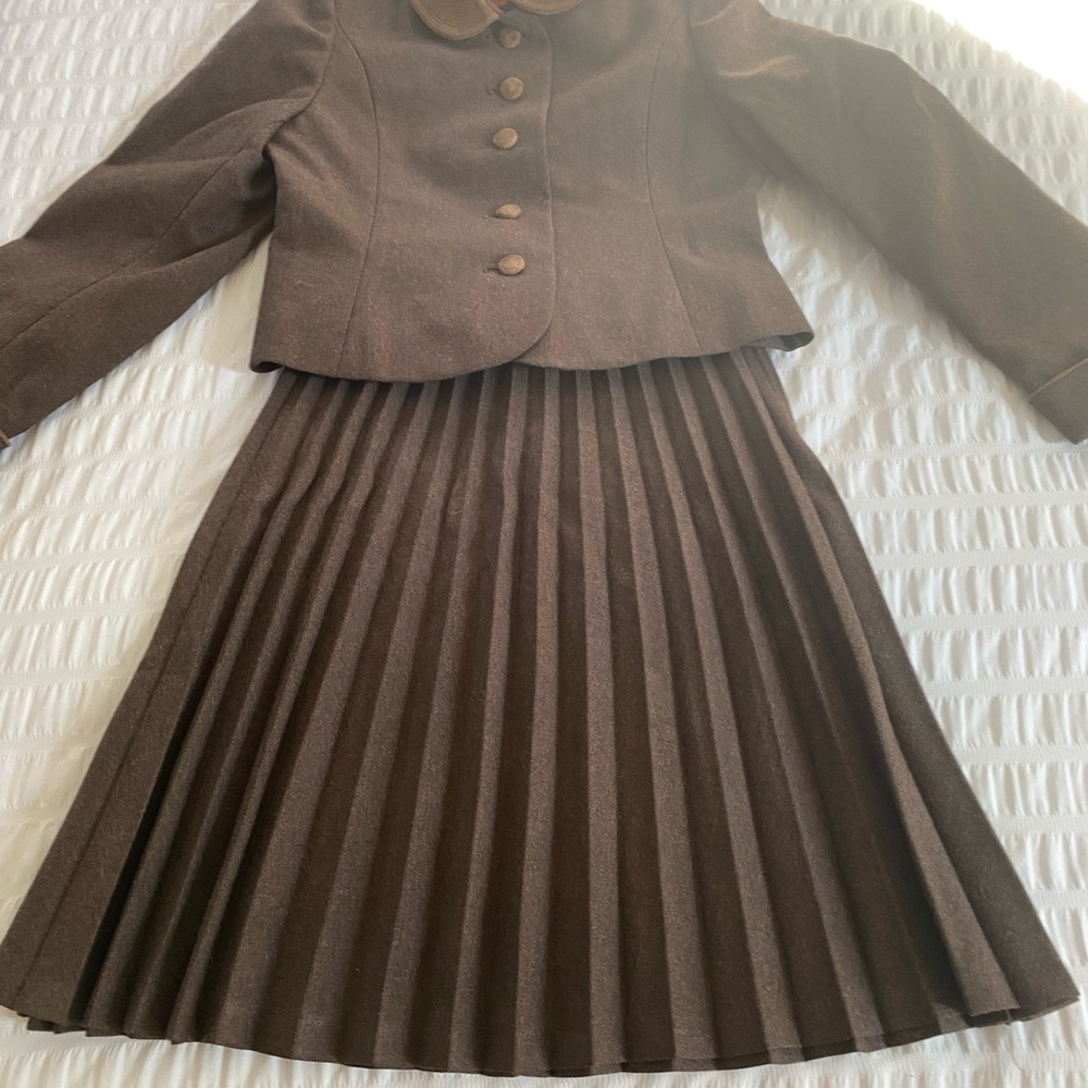 Brown Pleated Skirt Suit